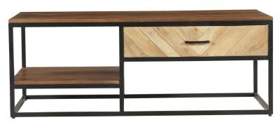 Clearance - Rennes Chevron 1 Drawer Storage Coffee Table - Rustic Mango Wood - image 1