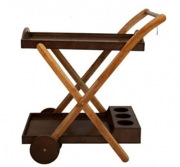 Mysore Handcrafted Leather and Wooden Cognac Drinks Trolley