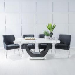 GET 2 CHAIRS FREE - Madrid White Marble Dining Set - Giovanni Black Fabric Dining Chair - thumbnail 1