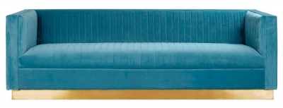 Opal Light Blue Velvet Fabric 3 Seater Sofa - image 1