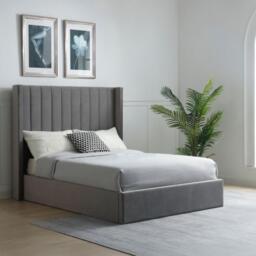Emerson Athena Grey Velvet Fabric Ottoman Storage Bed -6ft Queen Size - thumbnail 1