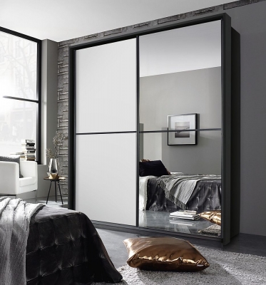 Essensa 2 Door Sliding Wardrobe in Metallic Grey and White - W 226cm - image 1