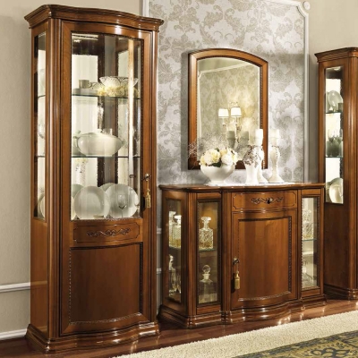 Camel Torriani Day Walnut Italian 1 Left Curved Glass Door Vitrine with LED Light - image 1