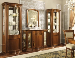 Camel Torriani Day Walnut Italian 1 Left Curved Glass Door Vitrine with LED Light - thumbnail 2