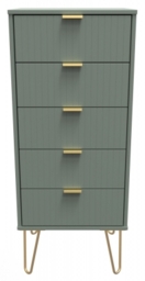 Linear Green 5 Drawer Narrow Chest with Gold Hairpin Legs