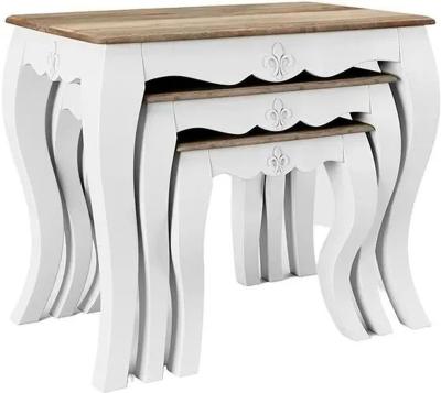 Clearance - Fleur French Style White Shabby Chic Nest of 3 Tables - Made in Solid Mango Wood