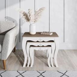 Clearance - Fleur French Style White Shabby Chic Nest of 3 Tables - Made in Solid Mango Wood - thumbnail 5