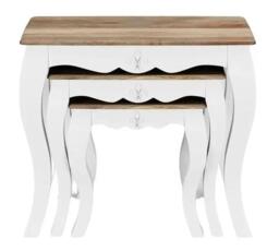 Clearance - Fleur French Style White Shabby Chic Nest of 3 Tables - Made in Solid Mango Wood - thumbnail 2