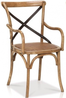 2 x Renton Bentwood Oak Cafe Dining Armchair - Cross Back