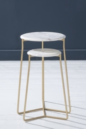 Clearance - Trio Marble Side Tables, White Round Top with Gold Metal Base - Set of 2 - thumbnail 3