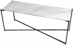 Gillmore Space Iris White Marble Top Large Low Console Table with Gun Metal Frame