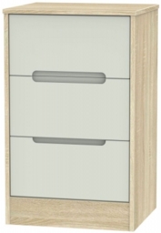 Monaco Cashmere Matt and Oak Effect 3 Drawer Beside Cabinet