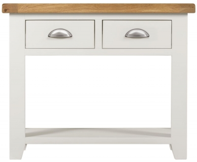 Lundy White and Oak Narrow Console Table with 2 Drawers