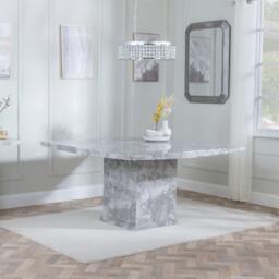 Turin Dining Set - 8 Seater - 140cm - Square - Grey Marble - Athena Dining Chairs - Black High Gloss - Grey Seat Pads - thumbnail 2