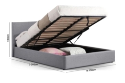 Rialto Light Grey Fabric Lift-Up Storage Bed - Comes in Double and King Size Options - thumbnail 2