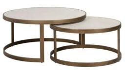 Whitebone Verona Grey Oak and Brass Set of 2 Round Coffee Tables