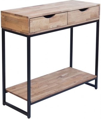 Mirelle Solid Oak Console Table with Black Metal Frame - image 1