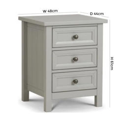 Maine Dove Grey Lacquered Pine Bedside 3 Drawer Cabinet - thumbnail 3