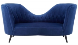 Malena Midnight Blue Velvet Fabric Lounge Chaise with Black Legs