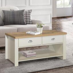 Clearance - Highgate Cream and Oak Effect Coffee Table - 2 Drawers - FSS16011