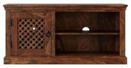 Clearance - Maharani Sheesham TV Unit, Indian Wood, Small Cabinet 115cm, Stand Upto 40in Plasma TV, Lattice Jali Design - 1 Door with 1 Shelf - thumbnail 1