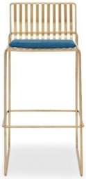 Gillmore Space Finn Admiral Blue Woven Fabric and Brass Brushed Bar Stool (Sold in Pairs)