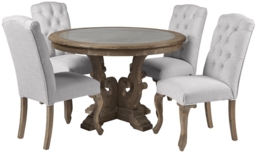Asbury Old Pine in Grey Lime Finish Round Dining Table with Zinc Top, 120cm Dia Seats 4 Diners - Georgian Style - thumbnail 4