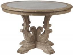 Asbury Old Pine in Grey Lime Finish Round Dining Table with Zinc Top, 120cm Dia Seats 4 Diners - Georgian Style - thumbnail 1