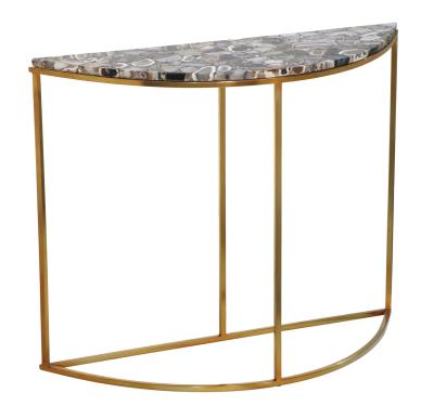 Clearance - Agate Natural Stone Half Moon Console Table with Gold Metal Frame - image 1