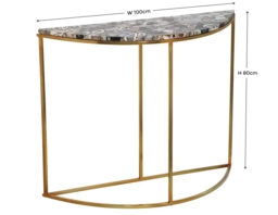 Clearance - Agate Natural Stone Half Moon Console Table with Gold Metal Frame - thumbnail 3