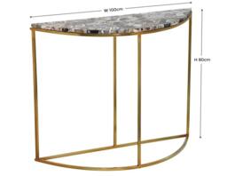 Clearance - Agate Natural Stone Half Moon Console Table with Gold Metal Frame - thumbnail 2