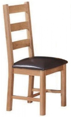 Appleby Oak Ladder Back Dining Chair, Padded Faux Leather PU Seat (Sold in Pairs)