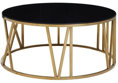 Vesta Black Glass Top and Gold Round Coffee Table - image 1