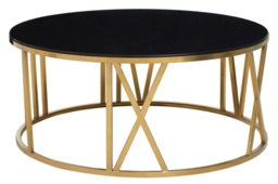 Vesta Black Glass Top and Gold Round Coffee Table - thumbnail 2