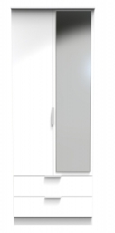 Plymouth White Gloss 2 Door Tall Combi Wardrobe - 1 Mirror - thumbnail 1