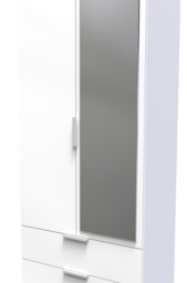 Plymouth White Gloss 2 Door Tall Combi Wardrobe - 1 Mirror - thumbnail 3
