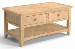 Celina Parquet Style Light Oak Coffee Table with 2 Drawers Storage - thumbnail 3