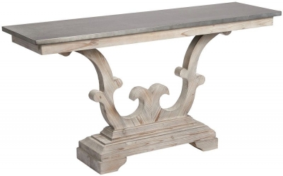 Asbury Old Pine in Grey Lime Finish Hallway Console Table with Zinc Top - Georgian Style