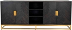 Blackbone Black 4 Door Extra Large Sideboard with Gold Trim