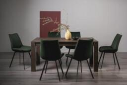 Bentley Designs Turin Dark Oak 6-8 Seater Extending Dining Table with 6 Fontana Green Velvet Chairs