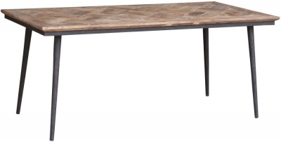 Renton Industrial Reclaimed Elm Parquet Top Dining Table, 180cm Seats 6 to 8 Diners Rectangular Top