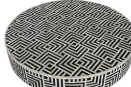 Black and White Bone Inlay Geometric Round Coffee Table - thumbnail 2