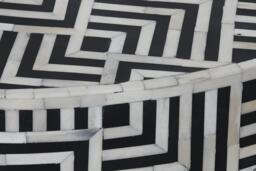 Black and White Bone Inlay Geometric Round Coffee Table - thumbnail 3