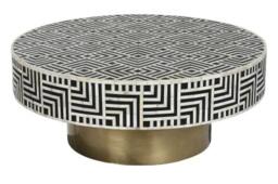 Black and White Bone Inlay Geometric Round Coffee Table - thumbnail 1