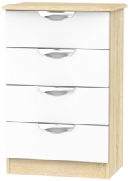 Camden White Gloss and Oak Effect 4 Drawer Midi Chest