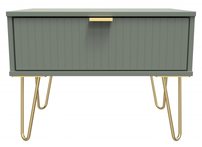 Linear Green 1 Drawer Wide Bedside Cabinet with Gold Hairpin Legs - image 1