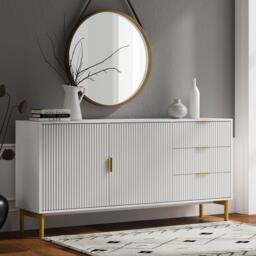 Clearance - Ridged White and Gold 2 Door Large Sideboard - 160cm - thumbnail 2