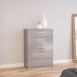 Lynx Grey Gloss 5 Drawer Chest