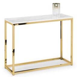 Scala White Marble Effect and Gold 100cm Console Table - thumbnail 2