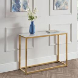 Scala White Marble Effect and Gold 100cm Console Table - thumbnail 1